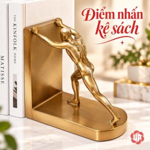 Kệ chặn sách Lực Sỹ nhìn nghiêng từ phía lưng cạnh gáy sách trắng