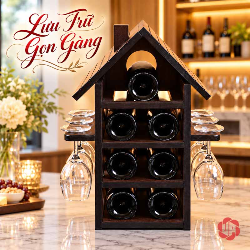 Decor Trang Trí Nhà Đẹp Kệ Rượu Ngôi Nhà UP028L Kệ ngôi nhà nhìn từ phía đáy các chai