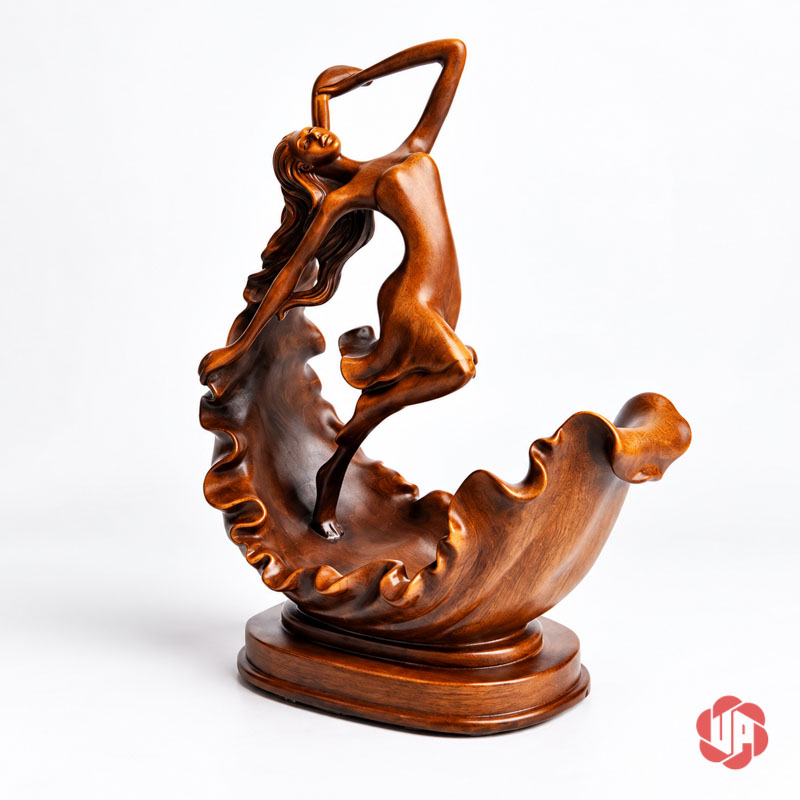 Kệ Rượu Vang Thiếu Nữ Múa Nghệ Thuật Màu Gỗ UP009R Kệ rượu vang nghệ thuật thiếu nữ chụp nghiêng trên nền trắng không có chai