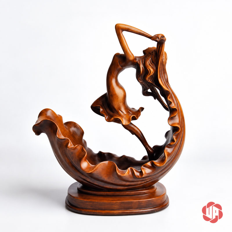 Kệ Rượu Vang Thiếu Nữ Múa Nghệ Thuật Màu Gỗ UP009R Kệ rượu vang thiếu nữ đứng riêng không đặt chai trên nền sáng