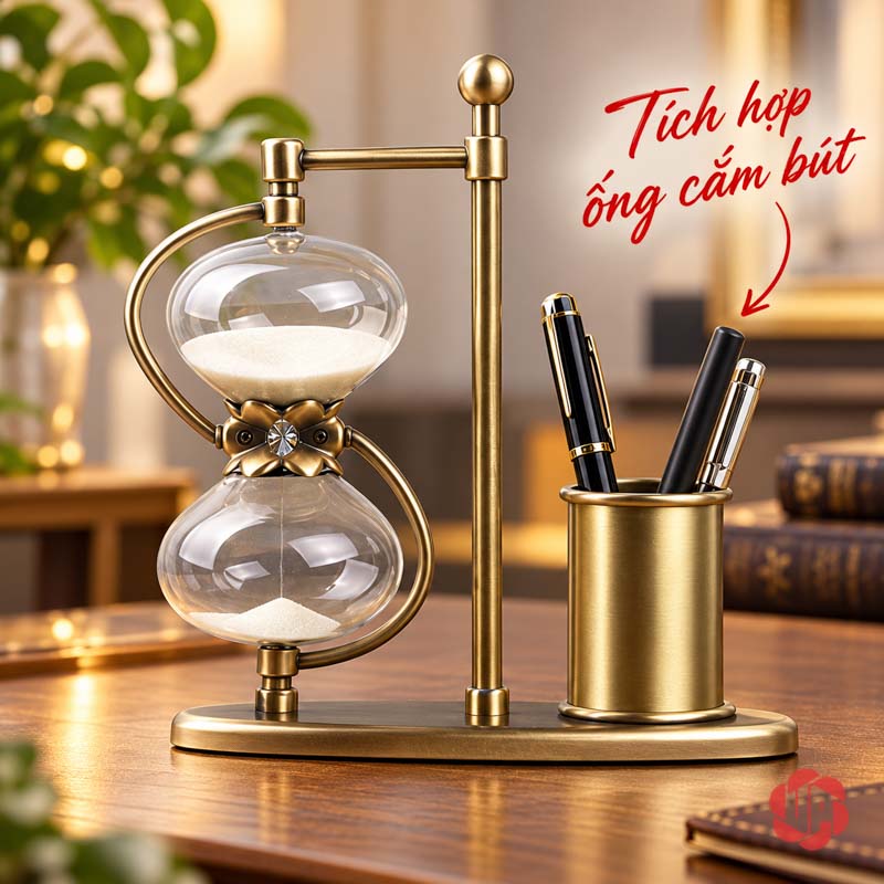 Khay Đựng Bút Để Bàn, Đồng Hồ Cát Phong Cách Cổ Điển UPV005 Khay đồng hồ cát có mũi tên chỉ vào ống cắm bút bên phải