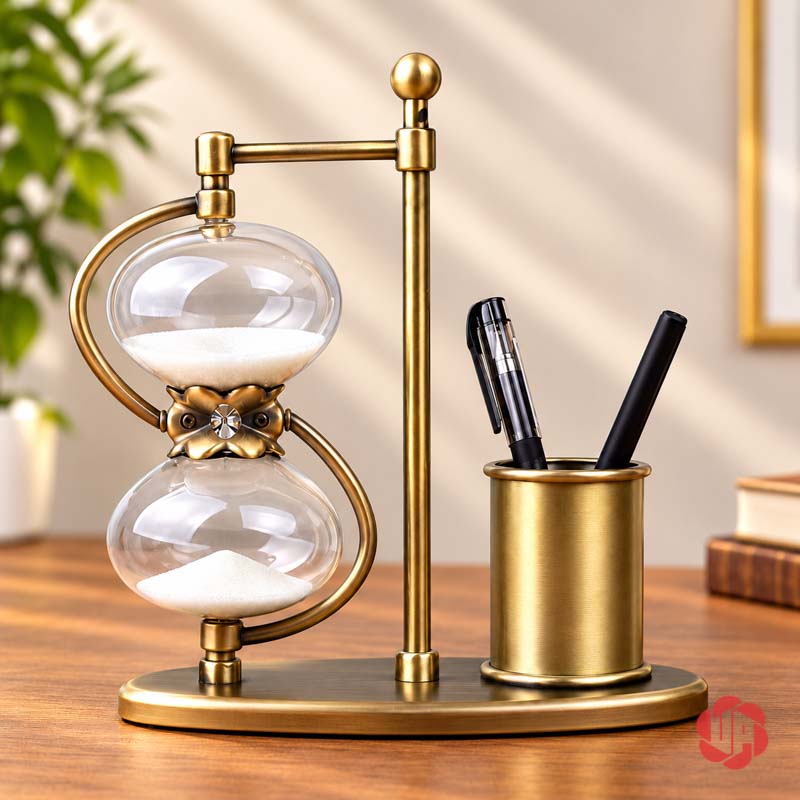 Khay Đựng Bút Để Bàn, Đồng Hồ Cát Phong Cách Cổ Điển UPV005 Khay đựng bút đồng hồ cát vàng cổ trên bàn sáng