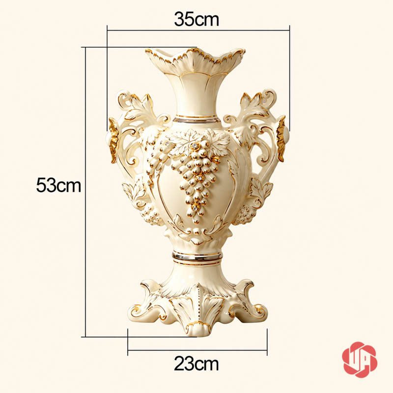 Bình Hoa Đẹp Để Phòng Khách Tân Cổ Điển Hai Quai UP074 Ảnh kích thước bình hoa UP074 rộng 35 cm sâu 23 cm cao 53 cm