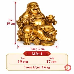 Tượng Di Lặc màu vàng, mẫu cao 19 cm và rộng 17 cm trên nền trắng