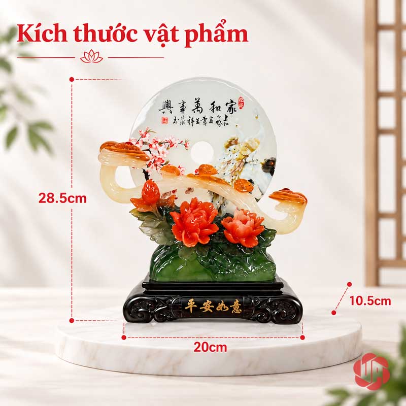 Cặp Bình Hút Lộc Phong Thủy Vàng Xanh Như Ý UP004 Ảnh kích thước đĩa phong thủy hoa mẫu đơn trên chân đế