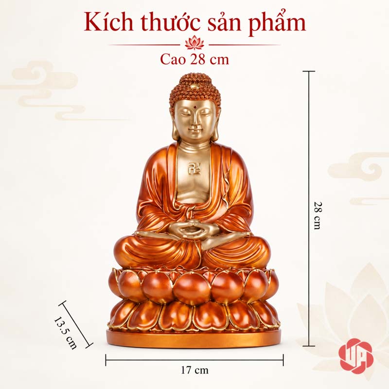 Tượng Phật Tổ Như Lai Ngồi Thiền Sắc Đồng UPD009 Kích thước tượng Phật Tổ Như Lai rộng 17 cm sâu 13,5 cm cao 28 cm