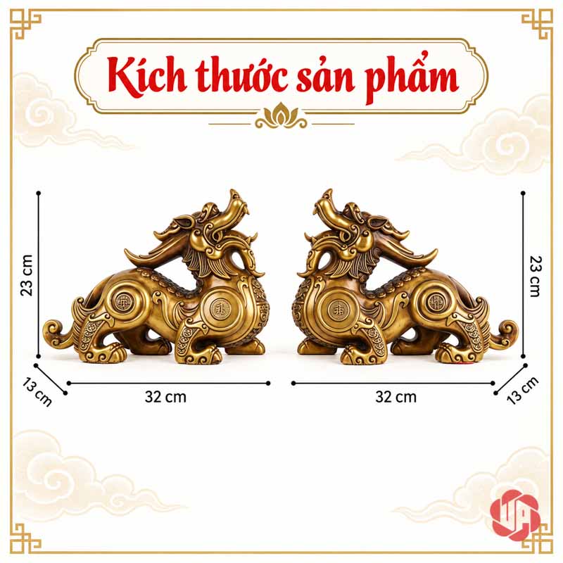 Cặp Tượng Tỳ Hưu Phong Thủy Bằng Đồng UPD002 Ảnh thông số cặp tỳ hưu mỗi tượng dài 32 cm, rộng 13 cm, cao 23 cm