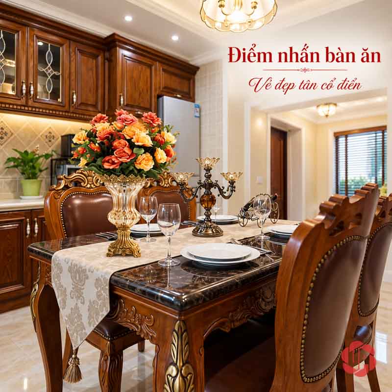 Lọ Hoa Thủy Tinh Tân Cổ Điển Viền Vàng UPT13 lọ hoa trên bàn ăn của lọ hoa thủy tinh tân cổ điển UPT13