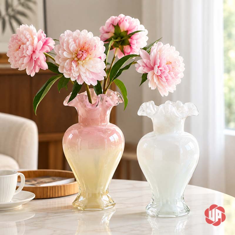Lọ Hoa Thủy Tinh Pastel Nghệ Thuật Trang Trí Phòng Khách UPT14 Cặp bình hoa hồng trắng cắm hoa mẫu đơn – lọ hoa thủy tinh pastel UPT14