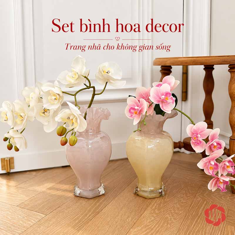 Lọ Hoa Thủy Tinh Pastel Nghệ Thuật Trang Trí Phòng Khách UPT14 Ba lọ hoa trắng vàng hồng trang trí bàn console – lọ hoa thủy tinh pastel UPT14