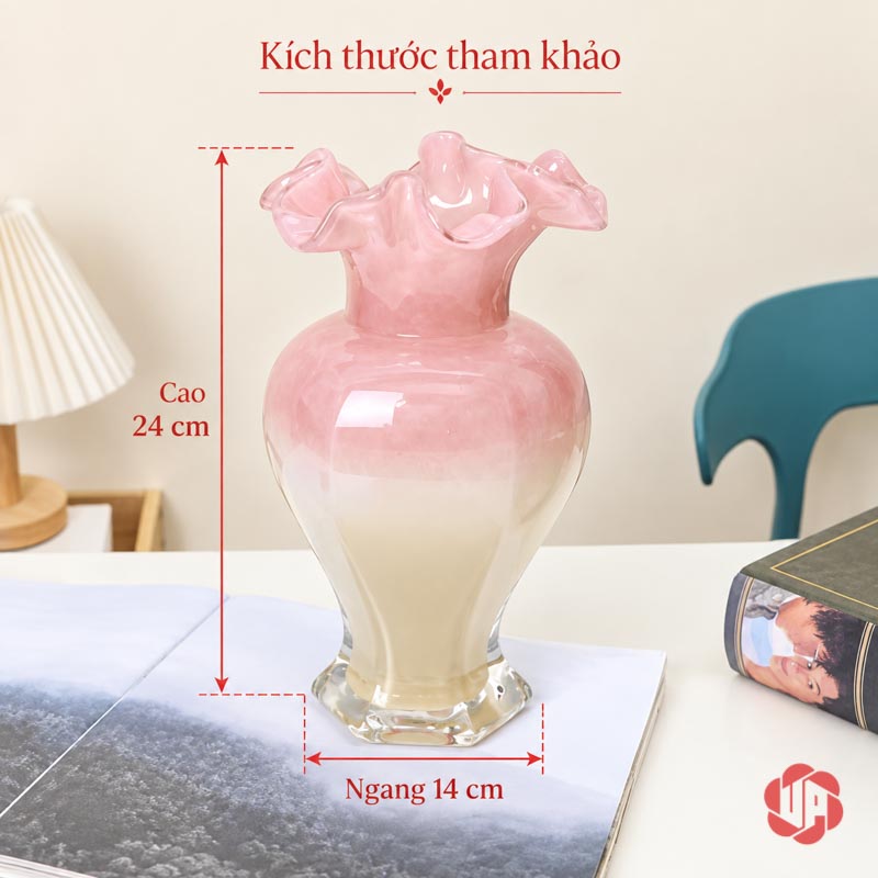 Lọ Hoa Thủy Tinh Pastel Nghệ Thuật Trang Trí Phòng Khách UPT14 Lọ hoa hồng vàng chuyển sắc kèm kích thước – lọ hoa thủy tinh pastel UPT14