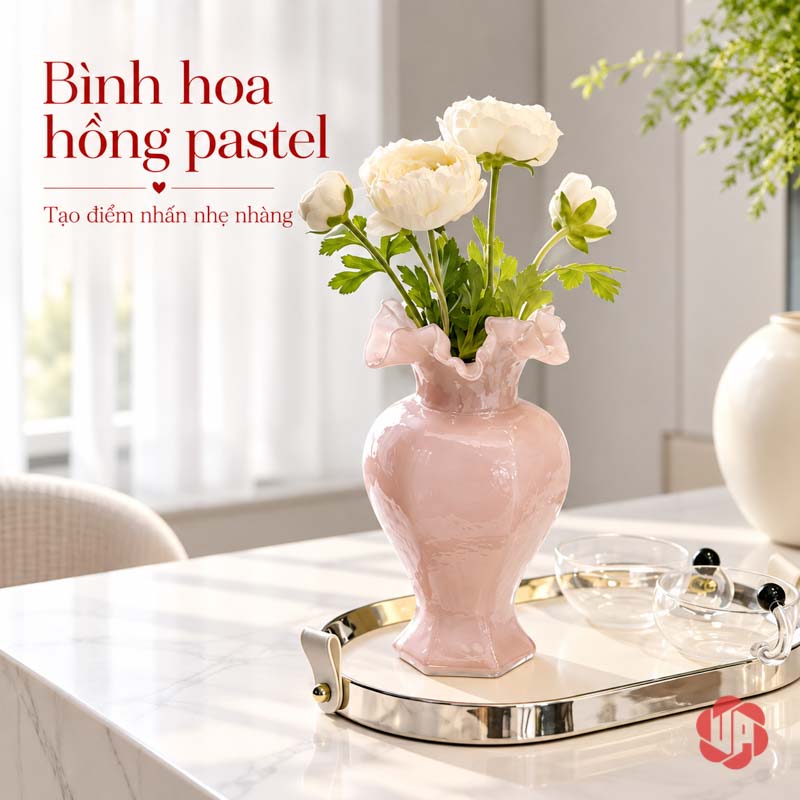 Lọ Hoa Thủy Tinh Pastel Nghệ Thuật Trang Trí Phòng Khách UPT14 Lọ hoa hồng cắm hoa nhỏ trên khay trang trí – lọ hoa thủy tinh pastel UPT14