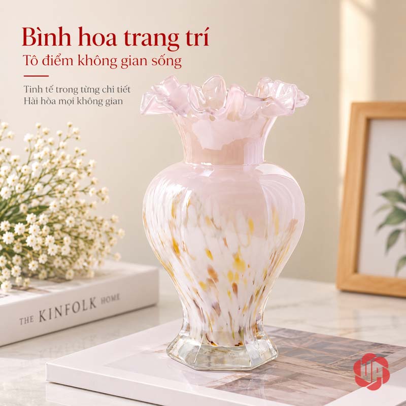 Lọ Hoa Thủy Tinh Pastel Nghệ Thuật Trang Trí Phòng Khách UPT14 Lọ thủy tinh trong ánh hồng có thân hình giọt nước – lọ hoa thủy tinh pastel UPT14
