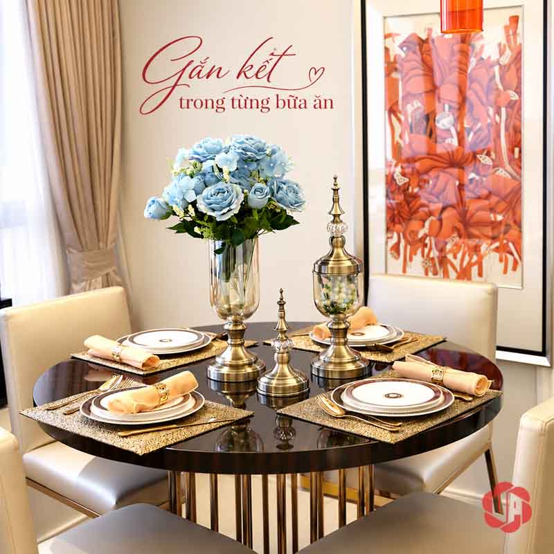 Bộ Lọ Hoa Thủy Tinh Tân Cổ Điển Trang Trí Phòng Khách UP002 Lọ hoa thủy tinh cắm hoa xanh trắng trong phòng ăn tân cổ điển