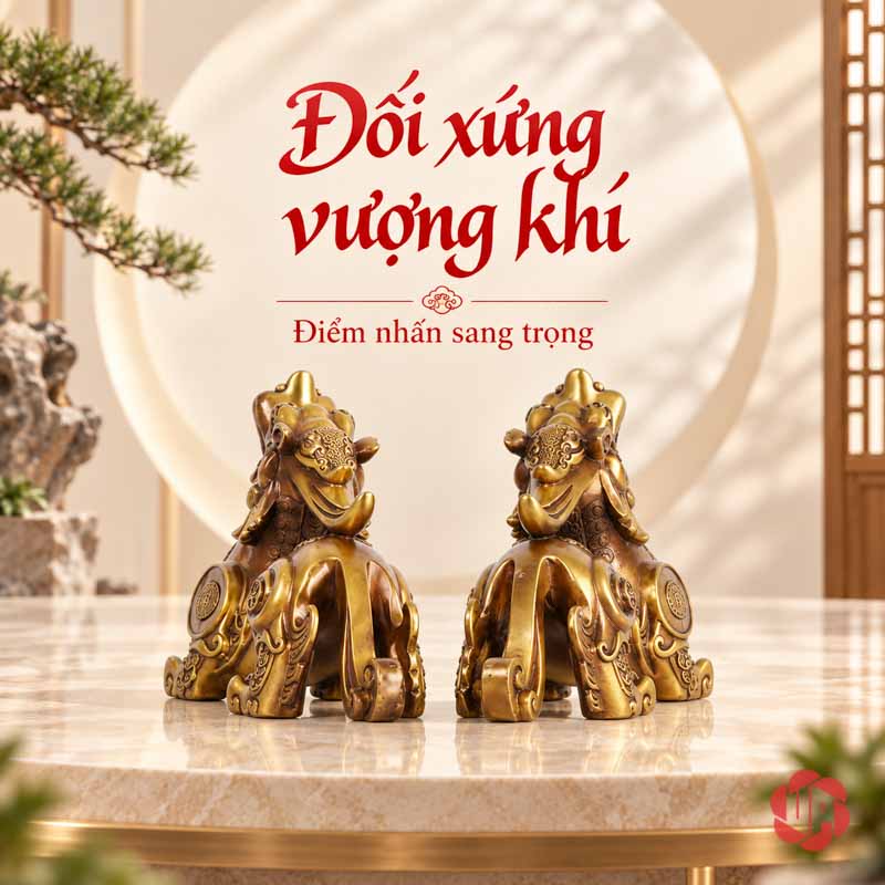 Cặp Tượng Tỳ Hưu Phong Thủy Bằng Đồng UPD002 Cặp tỳ hưu chụp chính diện từ phía sau với các họa tiết trên lưng