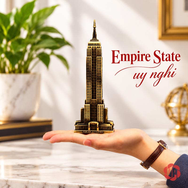 Đồ Decor Nội Thất, Bộ Sưu Tập Mô Hình Kiến Trúc Thế Giới UPV002 Mô hình Empire State với thân bậc cao và đỉnh nhọn trên bàn tay