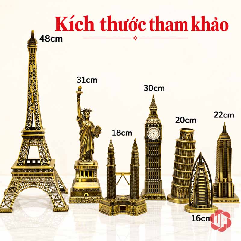 Đồ Decor Nội Thất, Bộ Sưu Tập Mô Hình Kiến Trúc Thế Giới UPV002 Ảnh ghi Eiffel cao 48 cm, Nữ thần Tự do 31 cm và các mô hình khác