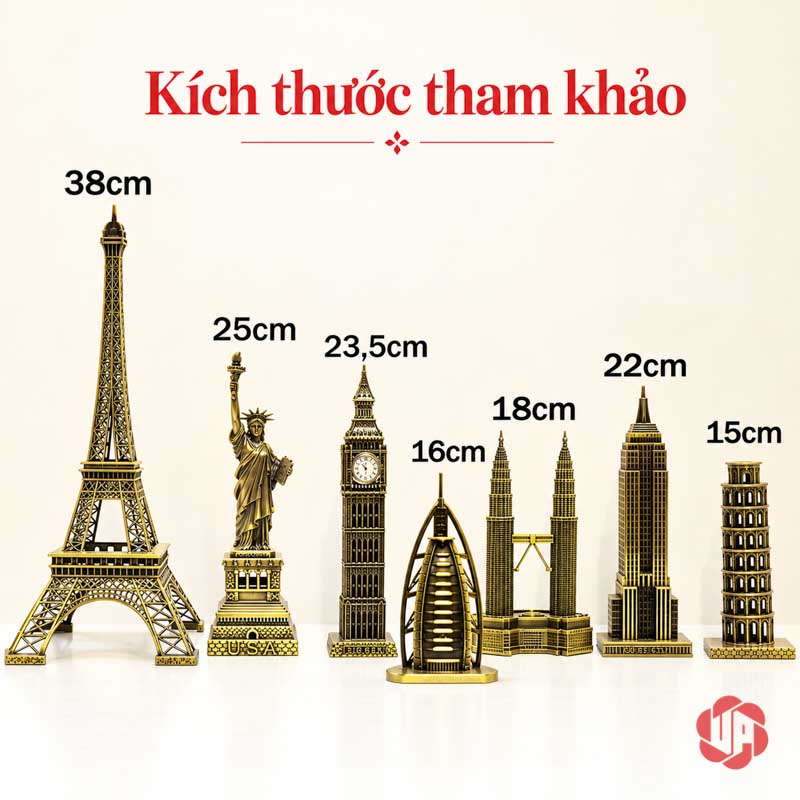 Đồ Decor Nội Thất, Bộ Sưu Tập Mô Hình Kiến Trúc Thế Giới UPV002 Ảnh số đo của Eiffel, Nữ thần Tự do, Big Ben, Burj Al Arab, Petronas, Empire State và Pisa