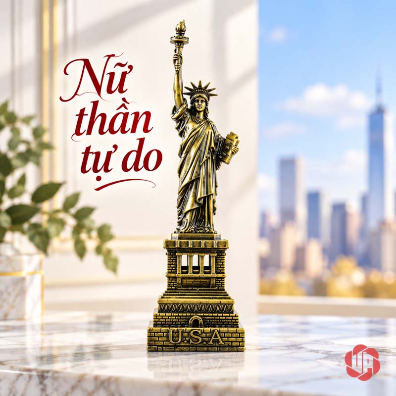 Đồ Decor Nội Thất, Bộ Sưu Tập Mô Hình Kiến Trúc Thế Giới UPV002 Mô hình Nữ thần Tự do với đuốc giơ cao và bệ vuông