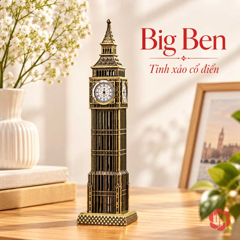 Đồ Decor Nội Thất, Bộ Sưu Tập Mô Hình Kiến Trúc Thế Giới UPV002 Mô hình Big Ben dáng cao với mặt đồng hồ sáng trên thân tháp