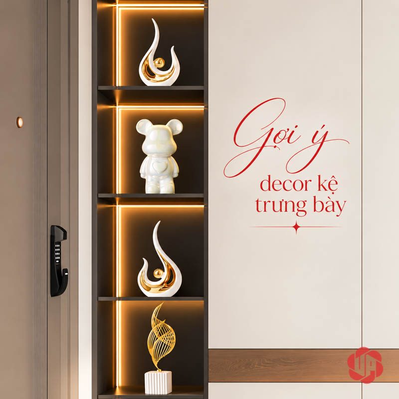 Ngọn Lửa Decor Trang Trí Ánh Vàng UP026 Ngọn lửa decor đế trắng trong ngăn kệ có đèn