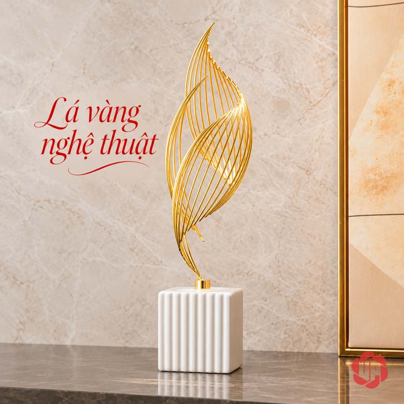 Ngọn Lửa Decor Trang Trí Ánh Vàng UP026 Ngọn lửa decor đơn trên đế gốm trắng có rãnh dọc