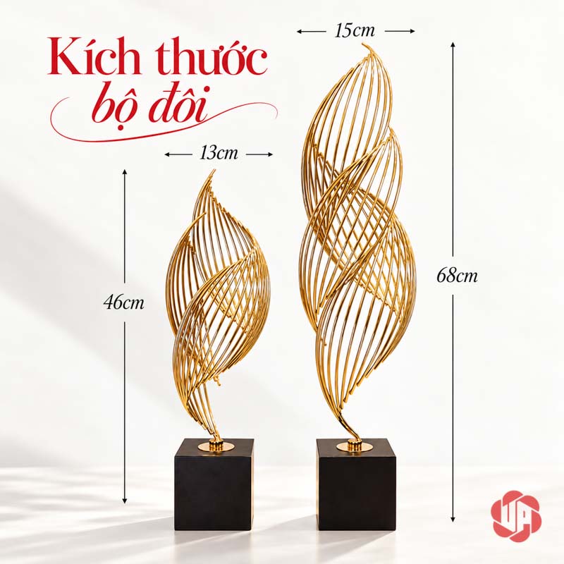Ngọn Lửa Decor Trang Trí Ánh Vàng UP026 Ngọn lửa decor hai dáng đế đen kèm sơ đồ số đo