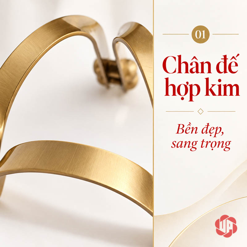 Quả Cầu Pha Lê Phong Thủy Chân Vòm Ánh Vàng UP012 Quả cầu pha lê phong thủy cận cảnh chân hợp kim ánh vàng