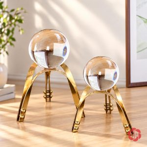 Quả cầu pha lê phong thủy chân vòm vàng phối đôi cao thấp