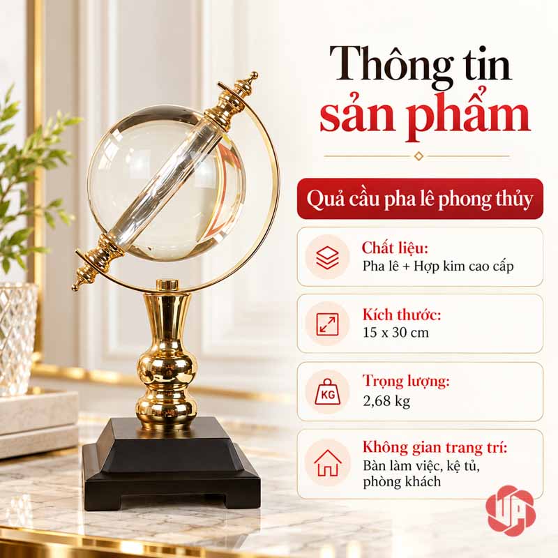 Quả Cầu Pha Lê Phong Thủy Đế Đen UPV010 Bảng thông số quả cầu pha lê 15 × 30 cm, nặng 2,68 kg