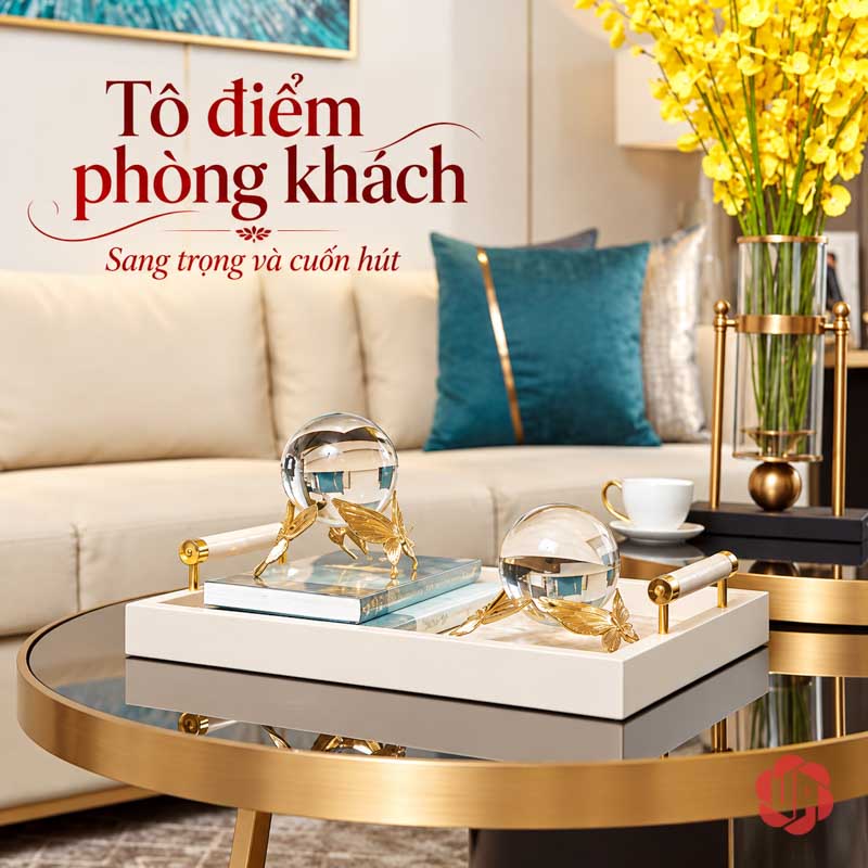 Cầu Thủy Tinh Trang Trí Chân Bướm Ánh Vàng UP013 Quả cầu thủy tinh chân bướm phối trên bàn phòng khách