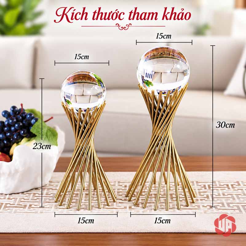Quả Cầu Thủy Tinh Trang Trí Chân Xoắn Ánh Vàng UP022 Quả cầu thủy tinh hai dáng chân xoắn kèm sơ đồ số đo