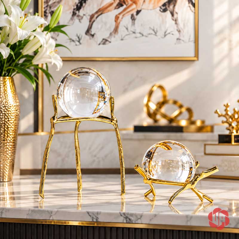 Quả Cầu Thủy Tinh Trang Trí Chân Đồng Cành Cây UP014 Quả cầu thủy tinh trang trí chân cành cây phối cao thấp