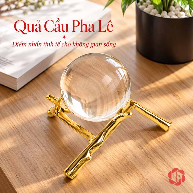 Quả Cầu Thủy Tinh Trang Trí Chân Đồng Cành Cây UP014 Quả cầu thủy tinh trang trí dáng thấp trên chân cành cây