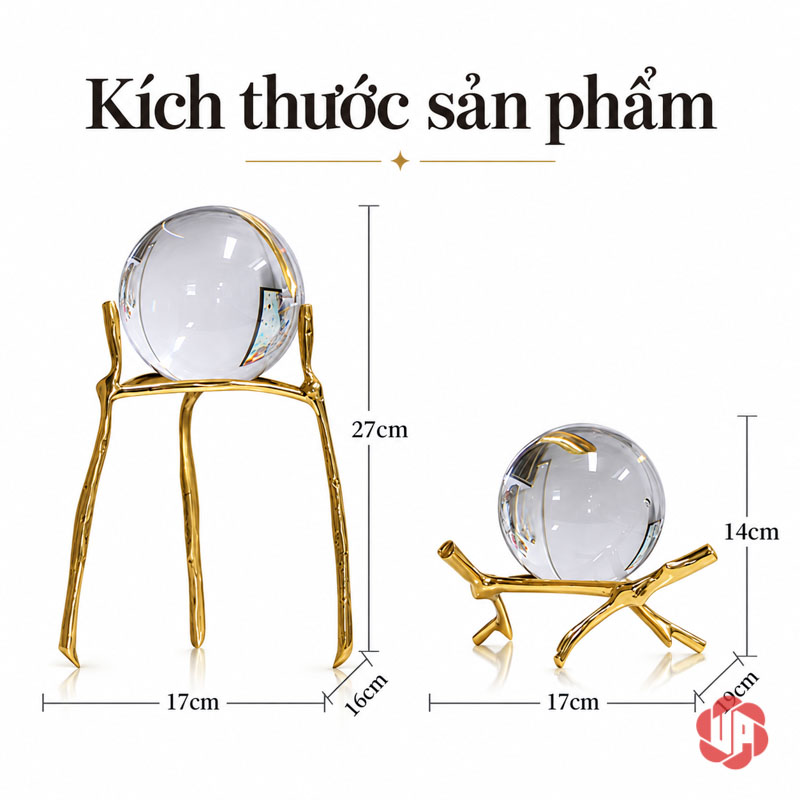 Quả Cầu Thủy Tinh Trang Trí Chân Đồng Cành Cây UP014 Quả cầu thủy tinh trang trí với kích thước hai dáng chân