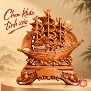 Mặt sau thuyền nâu giả gỗ với chi tiết buồm cuộn