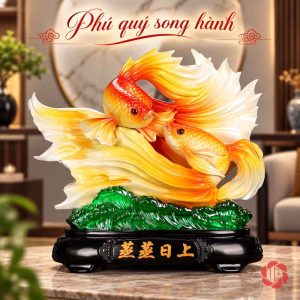 Tượng cá Koi chung đế tối màu trong phòng khách