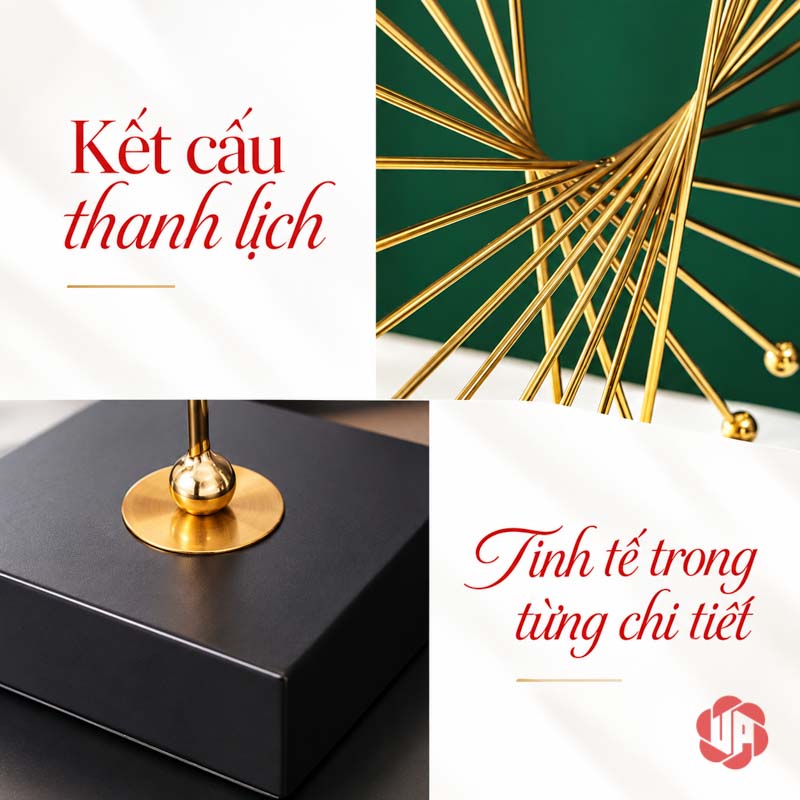 Tượng Decor Cánh Chim Bay Màu Vàng Kim UP052 Tượng decor cánh chim bay ảnh ghép phần thanh đan và đế vuông