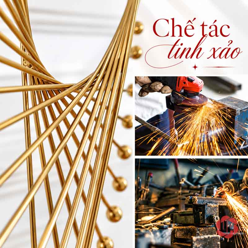 Tượng Decor Cánh Chim Bay Màu Vàng Kim UP052 Tượng decor cánh chim bay cận thanh đan kèm hình minh họa gia công