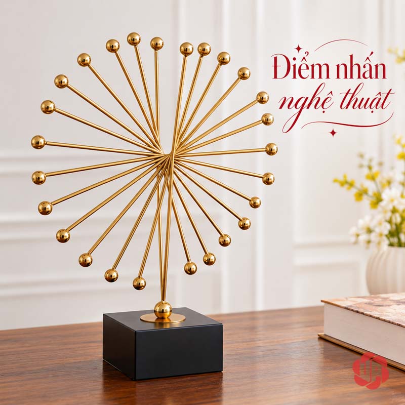 Tượng Decor Cánh Chim Bay Màu Vàng Kim UP052 Tượng decor cánh chim bay nhìn thẳng với thanh vàng xòe quanh tâm