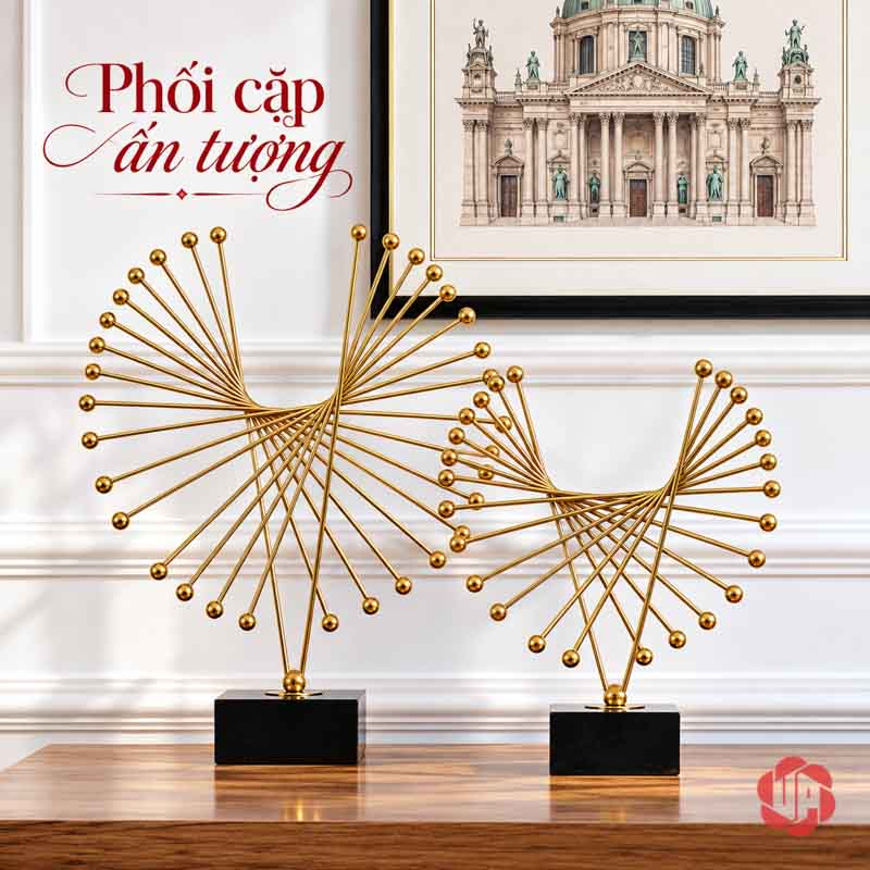 Tượng Decor Cánh Chim Bay Màu Vàng Kim UP052 Tượng decor cánh chim bay phối đôi dưới khung tranh kiến trúc