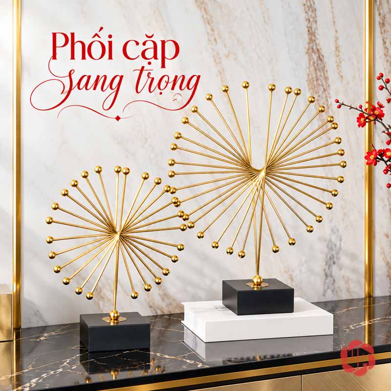 Tượng Decor Cánh Chim Bay Màu Vàng Kim UP052 Tượng decor cánh chim bay phối hai cỡ với sách trắng trên tủ
