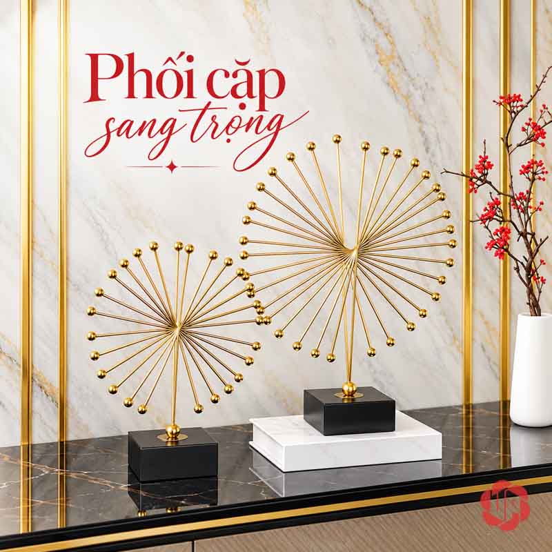 Tượng Decor Cánh Chim Bay Màu Vàng Kim UP052 Tượng decor cánh chim bay phối trên mặt tủ đen viền vàng