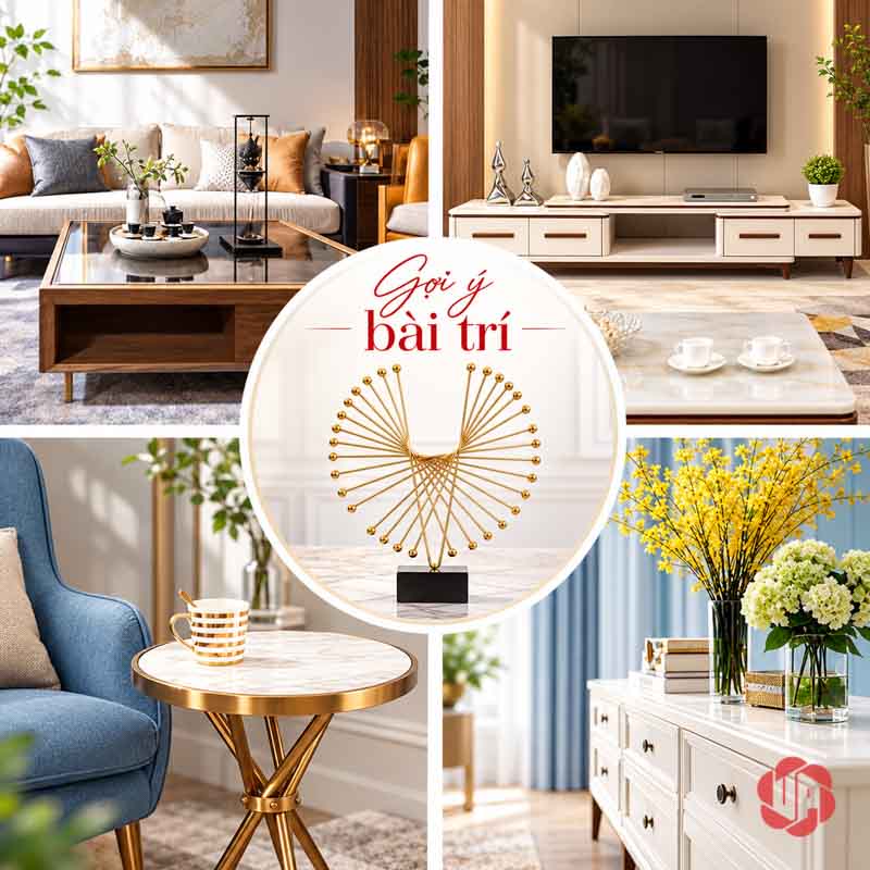 Tượng Decor Cánh Chim Bay Màu Vàng Kim UP052 Tượng decor cánh chim bay trong ảnh ghép gợi ý không gian bài trí