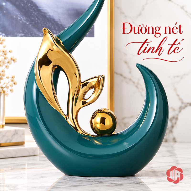 Tượng Decor Trang Trí Nghệ Thuật Chồi Non UP061V Tượng decor chồi non xanh dáng thấp với chi tiết lá nổi bật