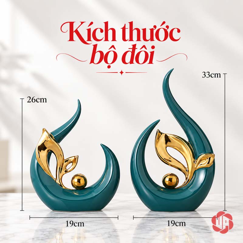 Tượng Decor Trang Trí Nghệ Thuật Chồi Non UP061V Tượng decor chồi non xanh trong sơ đồ cặp lớn cao 26 và 33 cm