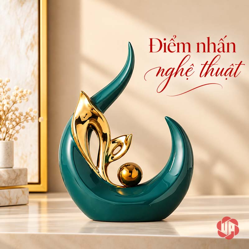 Tượng Decor Trang Trí Nghệ Thuật Chồi Non UP061V Tượng decor chồi non xanh vàng dáng thấp trên mặt bàn