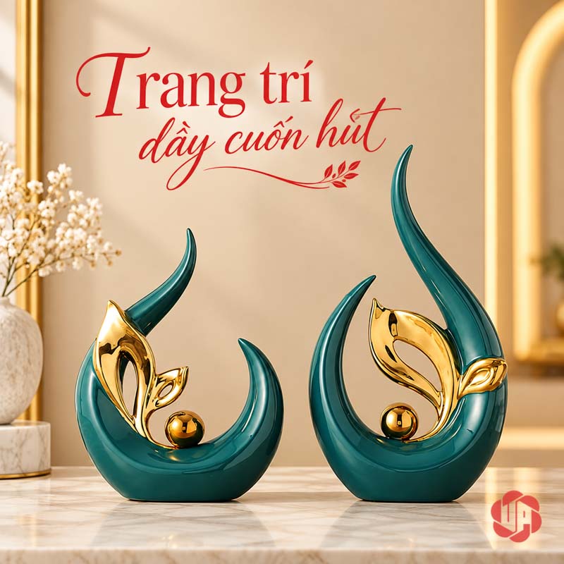 Tượng Decor Trang Trí Nghệ Thuật Chồi Non UP061V Tượng decor chồi non xanh vàng trên bàn nền sáng ấm