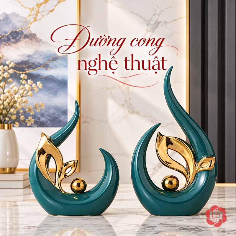 Tượng Decor Trang Trí Nghệ Thuật Chồi Non UP061V Tượng decor chồi non xanh vàng trước tranh sơn thủy