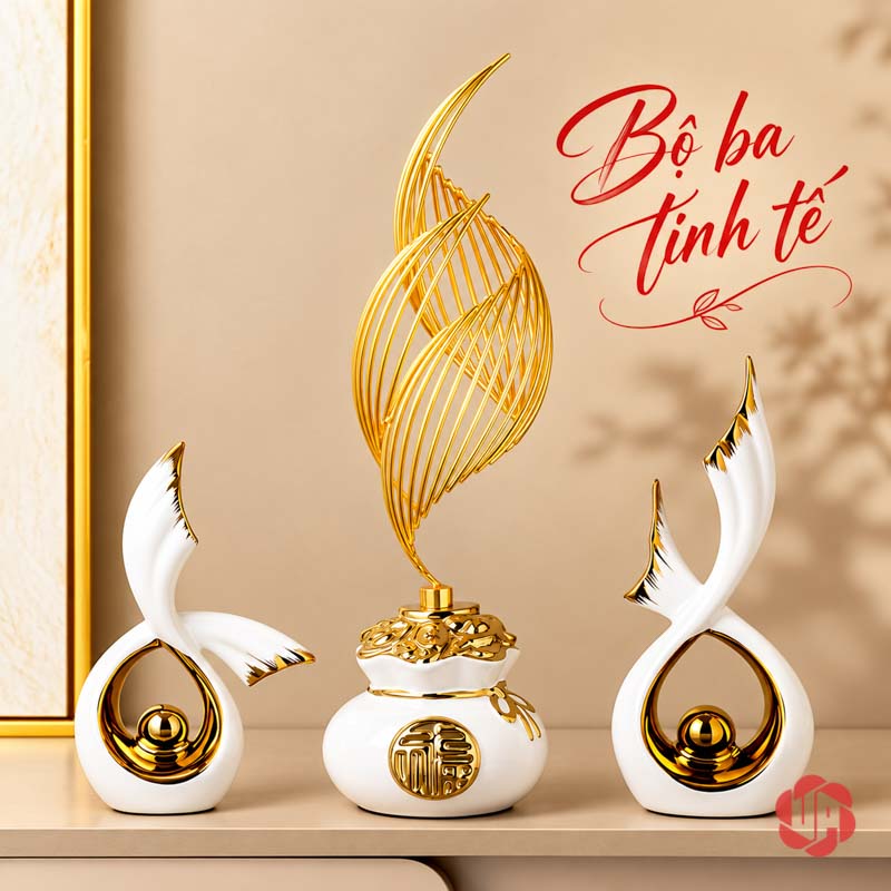 Tượng Decor Đôi Cánh Chim Bay Gốm Sứ UP075V Tượng decor đôi cánh chim bay cạnh ngọn lửa trên túi tài lộc